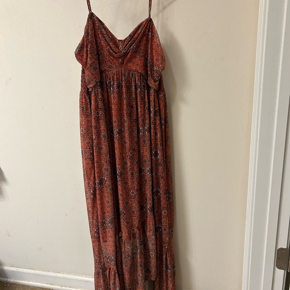 Maurices Rust Floral Smocked Maxi Dress Size Large